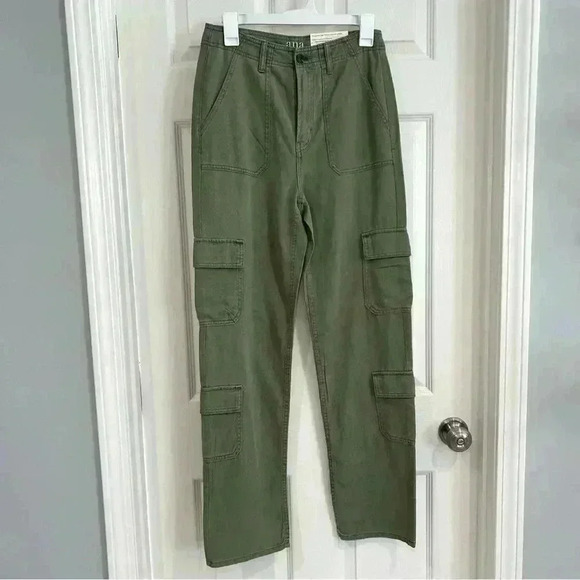 A.N.A. Cargo Pants Size 4 NWT High Rise Vintage Straight Leg Tencel Cotton Green - Picture 1 of 10